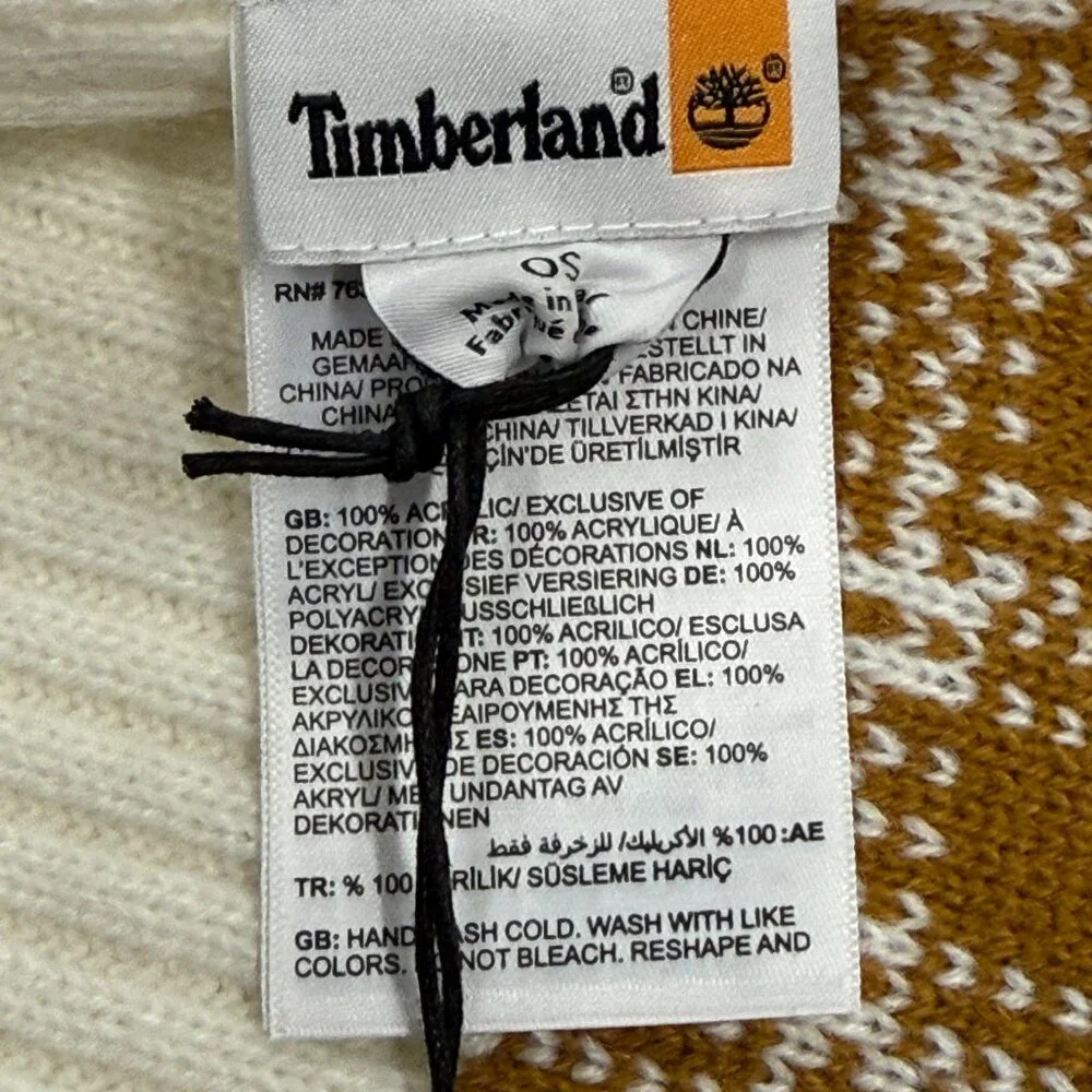 Timberland Winter Plaid Scarf Wrap Shawl New Acrylic Brown White 10 x 62 NWT New